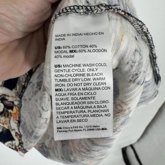 Chicos top XL floral cotton modal abstract smocked floral office business work - Picture 6 of 7